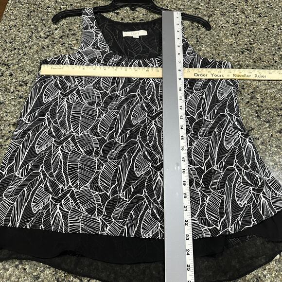 LOFT Tank Top Womens Size S Black White Leaf Print Sleeveless Blouse Layered Hem - Picture 4 of 7